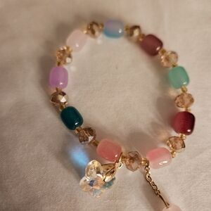 Glass Colorful Beaded Bracelet with Gold Details